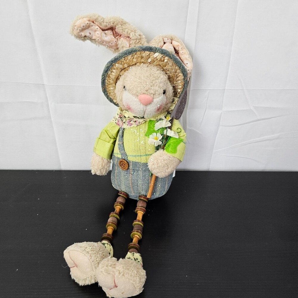 NWT Glitzhome Easter Bunny Rabbit Plush Set 4 18" Posable Leg Spring Shelf Decor - Picture 12 of 14
